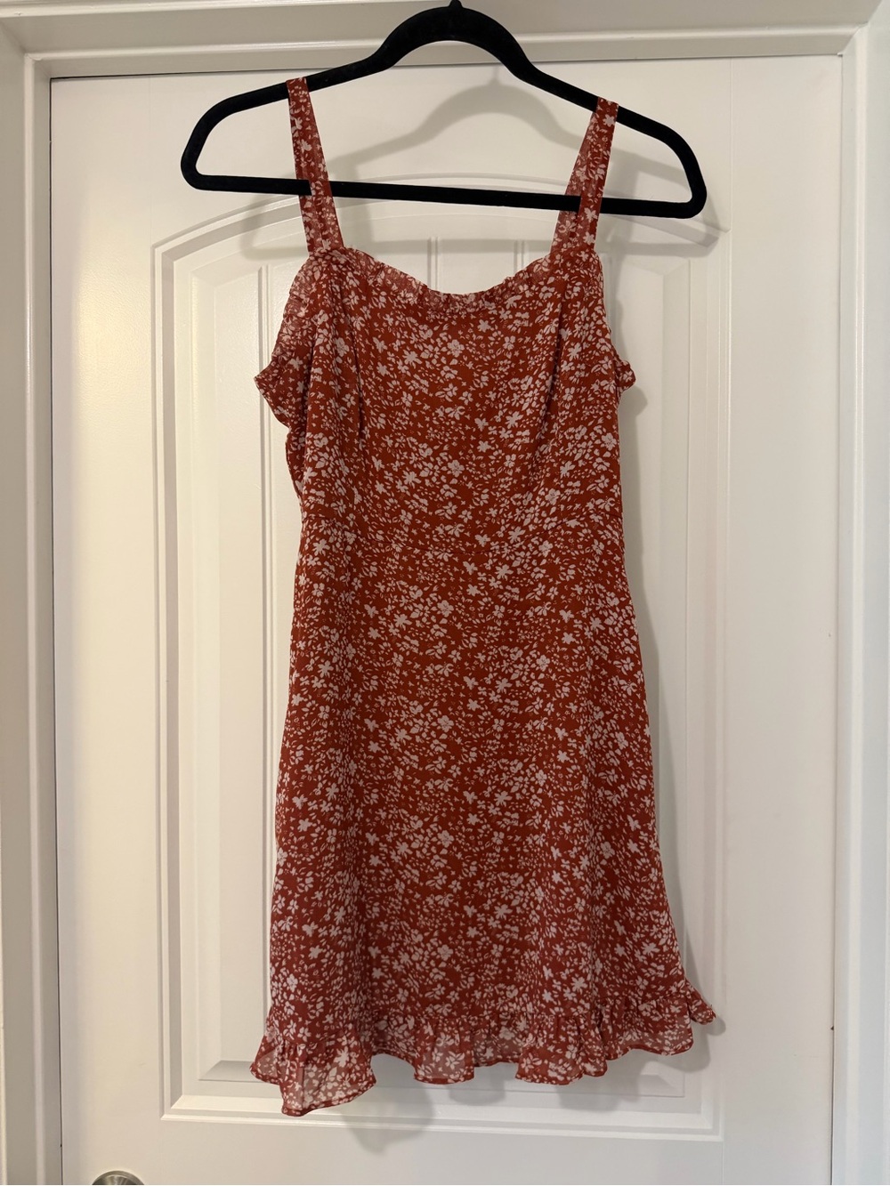 Lush Rust Floral Mini Dress with White Print